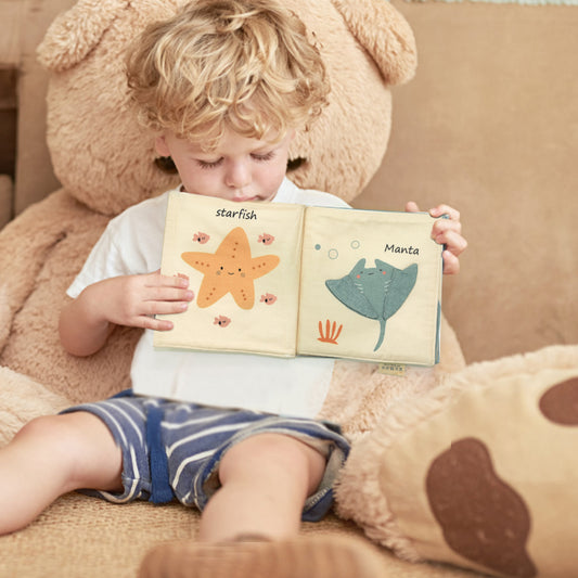 Baby Early Education Cloth Book With Silicone Teether Ring