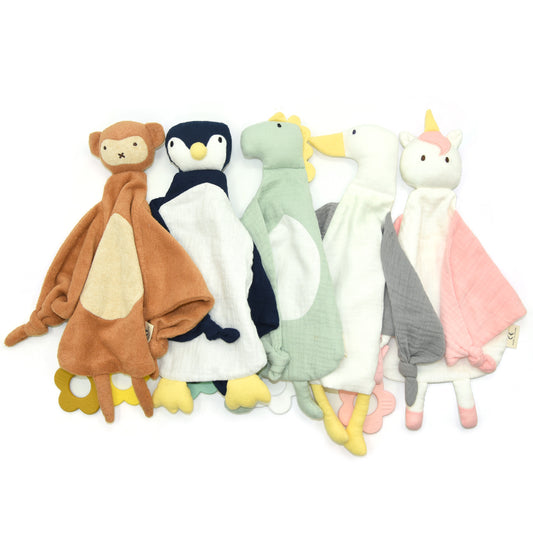 Cloth Animal Pacifier with Flower Silicone Teether Ring