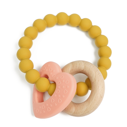 Heart-Wood Teether with Beads Ring