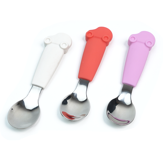 Silicone Car Handle Baby stainless Steel Spoons