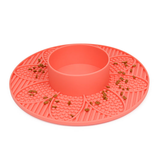 Flower Design Slow Feeder Mat with Bowl