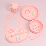 5-in-1 Silicone Baby Feeding Set, Pink