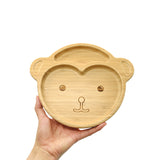 Monkey Bamboo Divided Plate with Suction Base