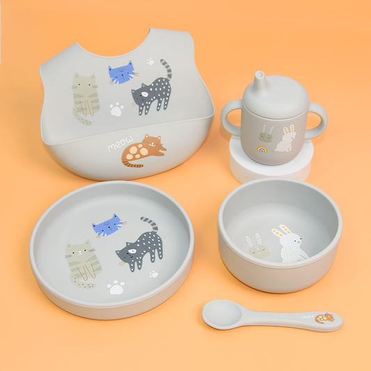 5-in-1 Silicone Baby Feeding Set, Almond Milk