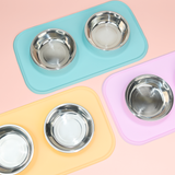 Pet Feeding Set with 2 Removable Bowls (700mL Each)