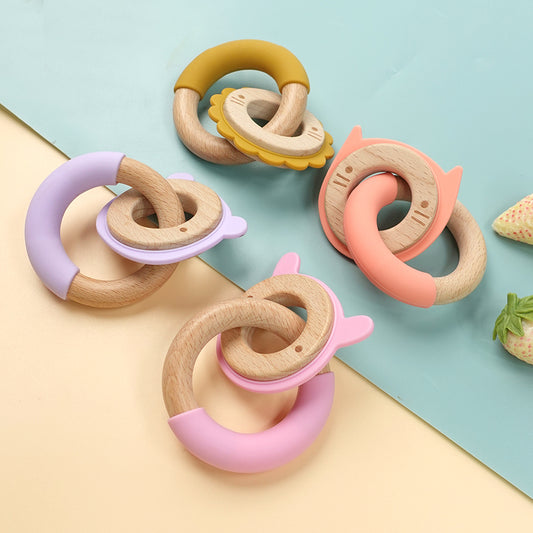 Wooden and Silicone Chewable Ring Teether