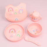 5-in-1 Silicone Baby Feeding Set, Pink