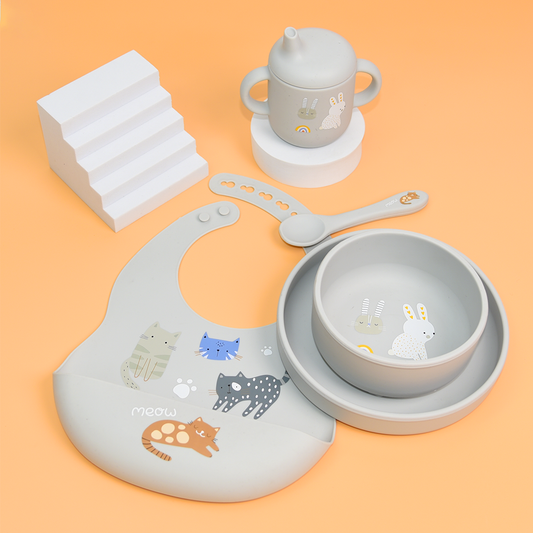 5-in-1 Silicone Baby Feeding Set, Almond Milk