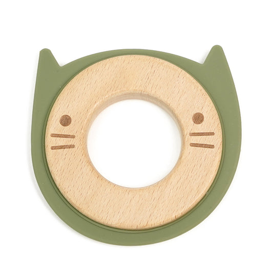 Cat Wood Silicone Teether