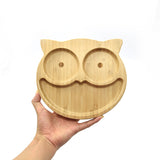 Owl Bamboo Divided Plate with Suction Base