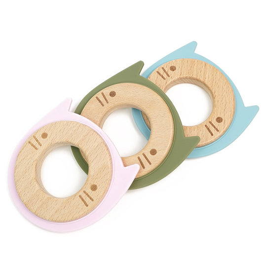Cat Wood Silicone Teether