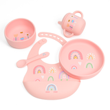 5-in-1 Silicone Baby Feeding Set, Pink