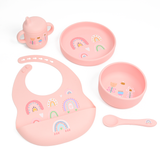 5-in-1 Silicone Baby Feeding Set, Pink