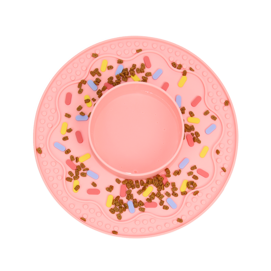 Donut Design Slow Feeder Mat with Bowl